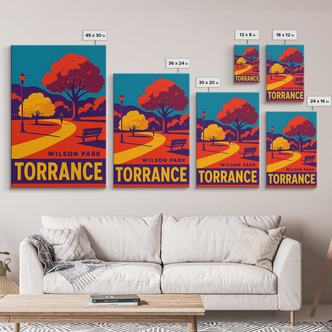 Torrance Travel Poster, Framed Canvas Print, Bold Pop Art Poster, Torrance Travel Art, Living Room Wall Art, City Illustration