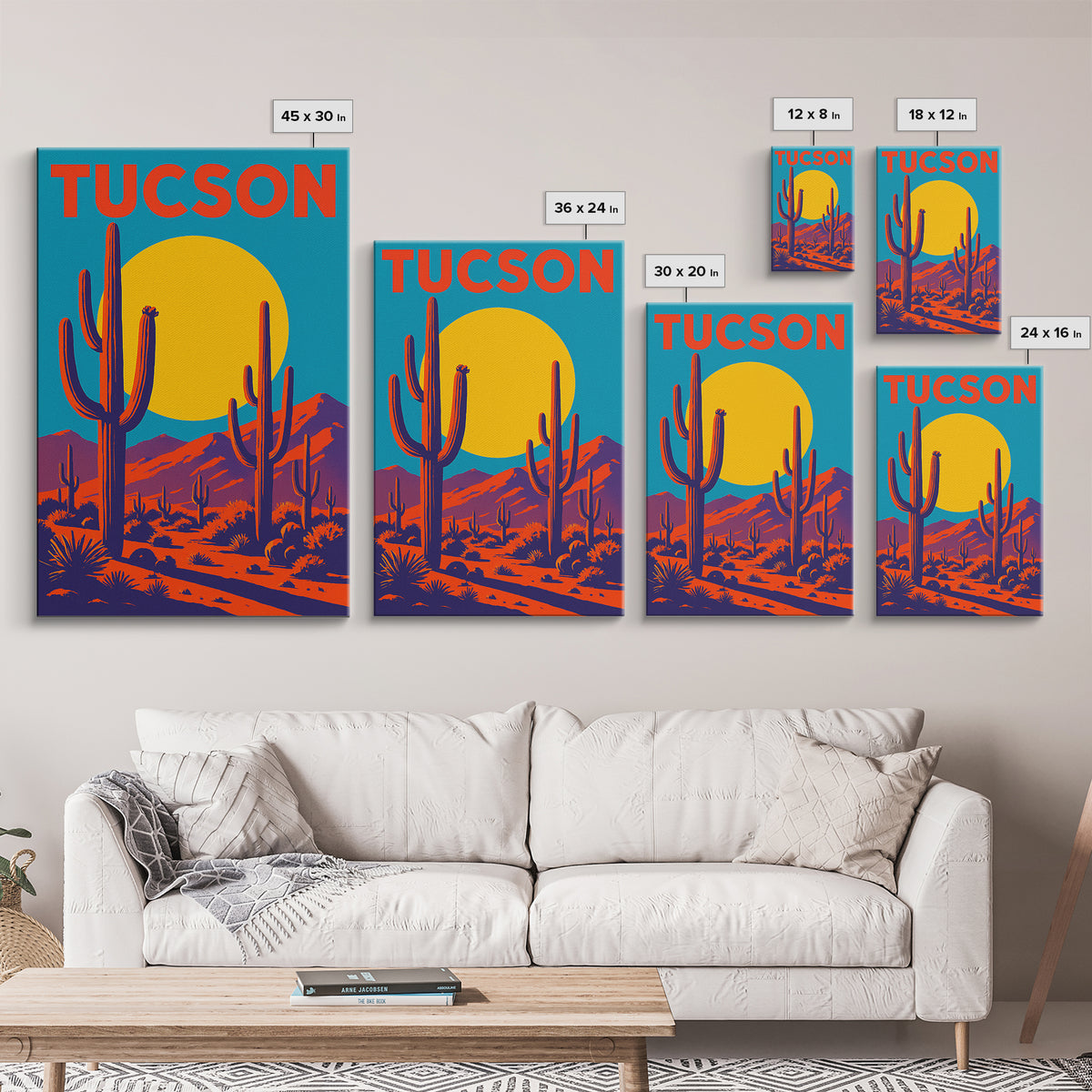 Tucson Arizona Travel Poster, Canvas Print, High Contrast City Poster, Tucson Poster Print, Wall Decor, City Illustration, Travel Prints