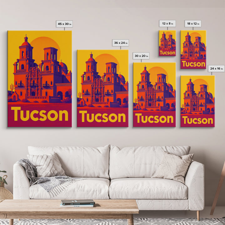 Tucson Travel Poster, Framed Canvas Print, Vibrant Retro Travel Art, Tucson Travel Art, Modern Wall Decor, Eclectic Wall Decor