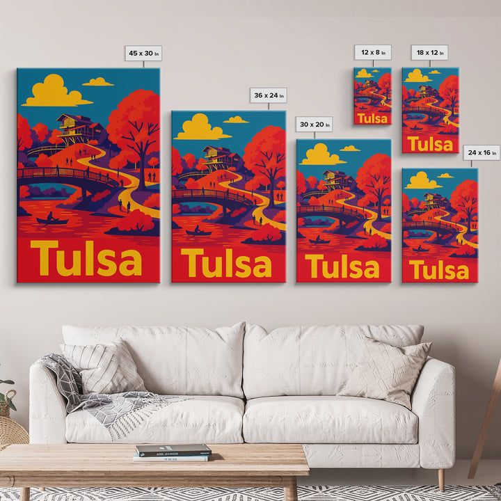 Tulsa Travel Poster, Canvas Print, Vibrant Retro Travel Art, Tulsa Art Print, Mid Century Wall Art, Gift For Travelers, Eclectic Wall Decor
