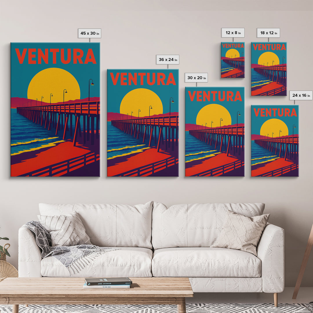 Ventura California Travel Poster, Framed Canvas Print, Vibrant Retro Travel Art, Ventura Poster Print, Travel Wall Decor, City Travel Prints