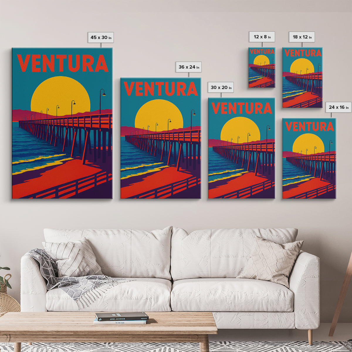 Ventura California Travel Poster, Framed Canvas Print, Vibrant Retro Travel Art, Ventura Poster Print, Travel Wall Decor, City Travel Prints