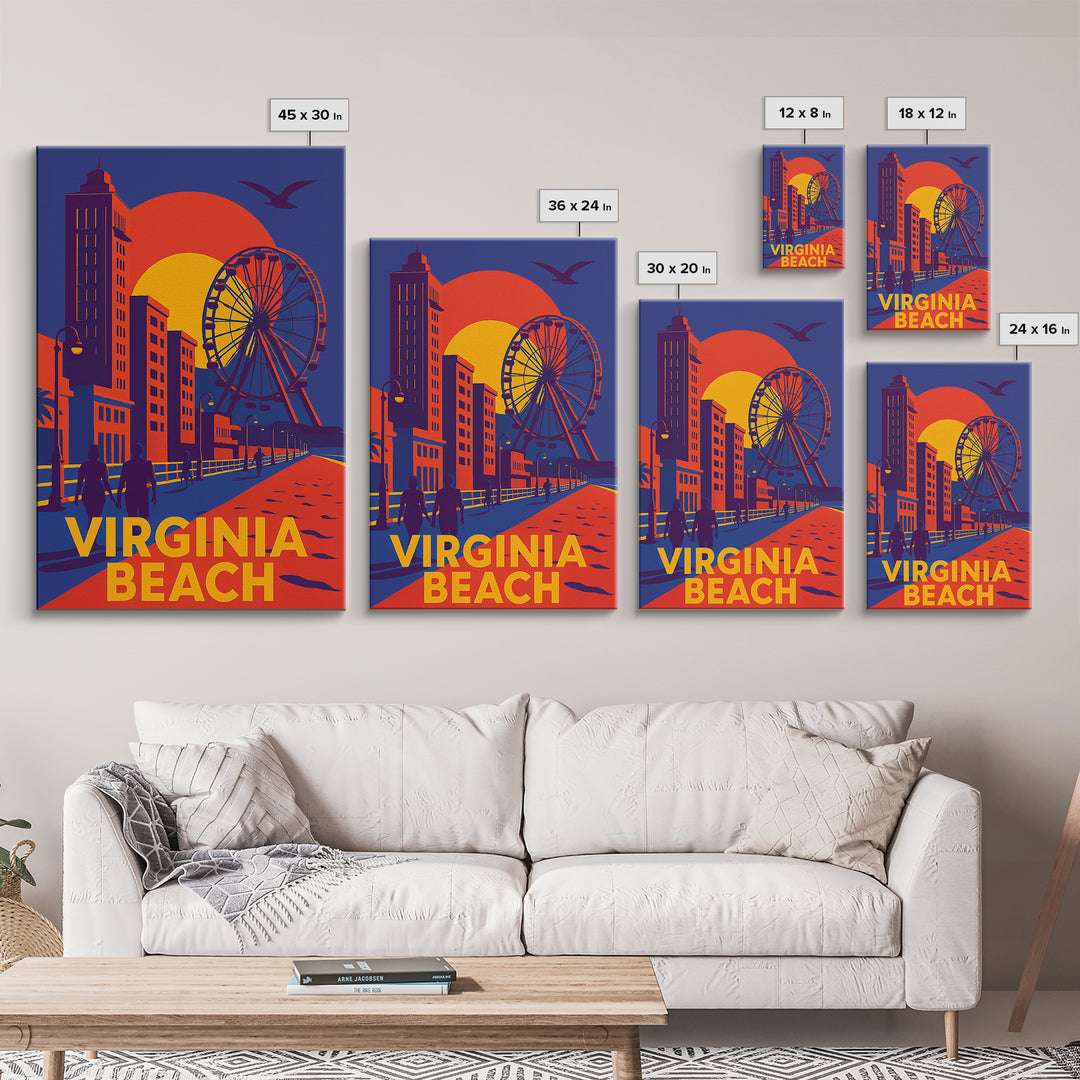 Virginia Beach Virginia Travel Poster, Canvas Print, Vibrant Retro Travel Art, Virginia Beach City Art, Travel Art Print, City Travel Prints