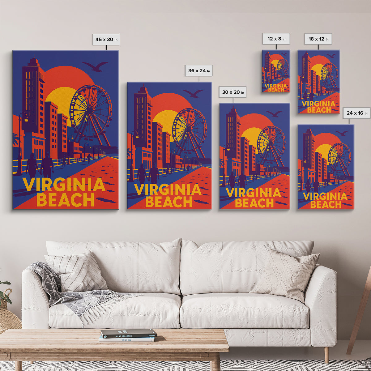 Virginia Beach Virginia Travel Poster, Canvas Print, Vibrant Retro Travel Art, Virginia Beach City Art, Travel Art Print, City Travel Prints