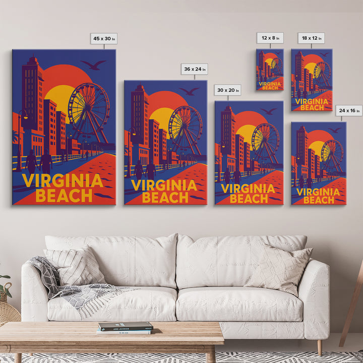 Virginia Beach Virginia Travel Poster, Canvas Print, Vibrant Retro Travel Art, Virginia Beach City Art, Travel Art Print, City Travel Prints