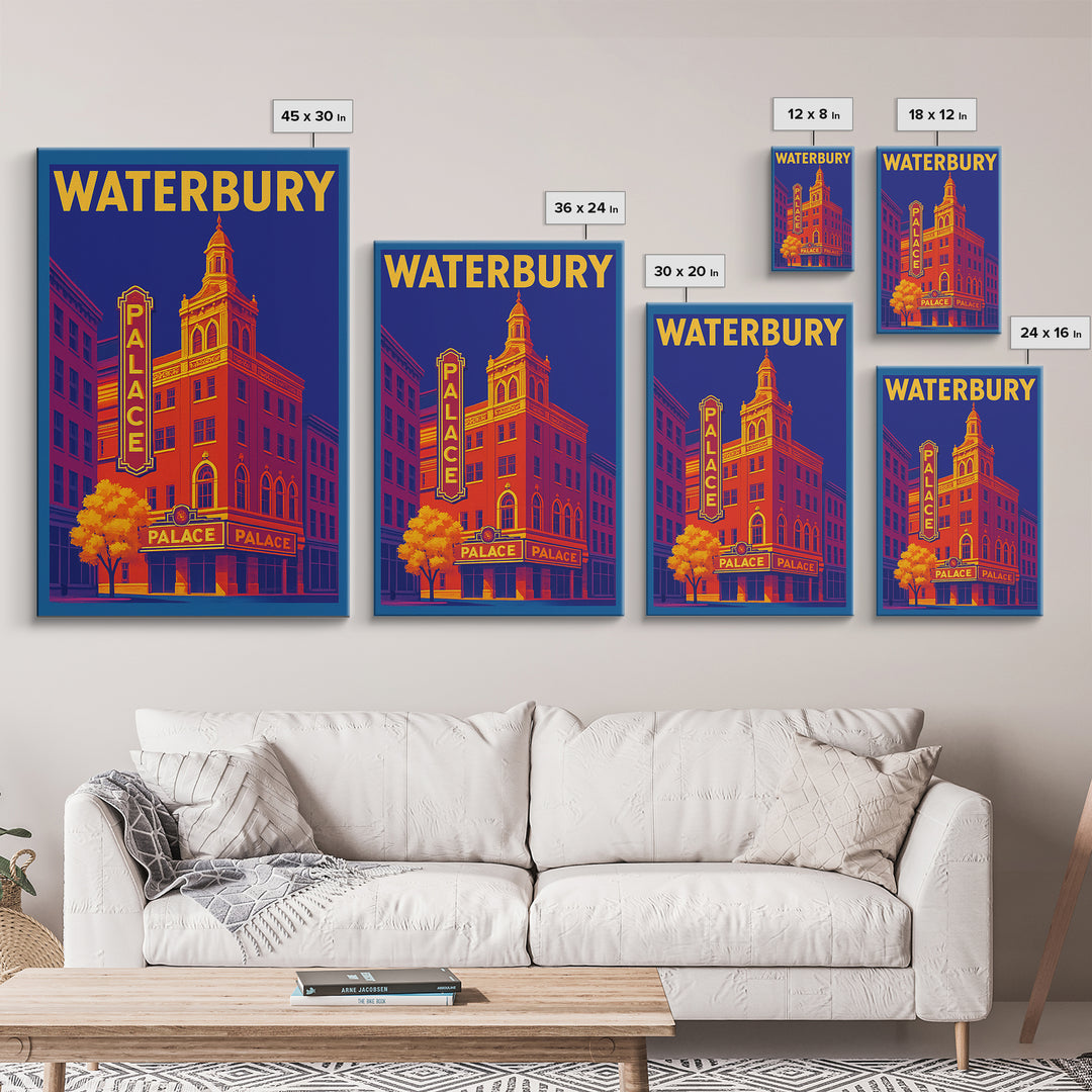 Warterbury Travel Poster, Framed Canvas Print, Bold Pop Art Poster, Warterbury Art Print, Vintage Travel Art, City Art Print, Wall Art