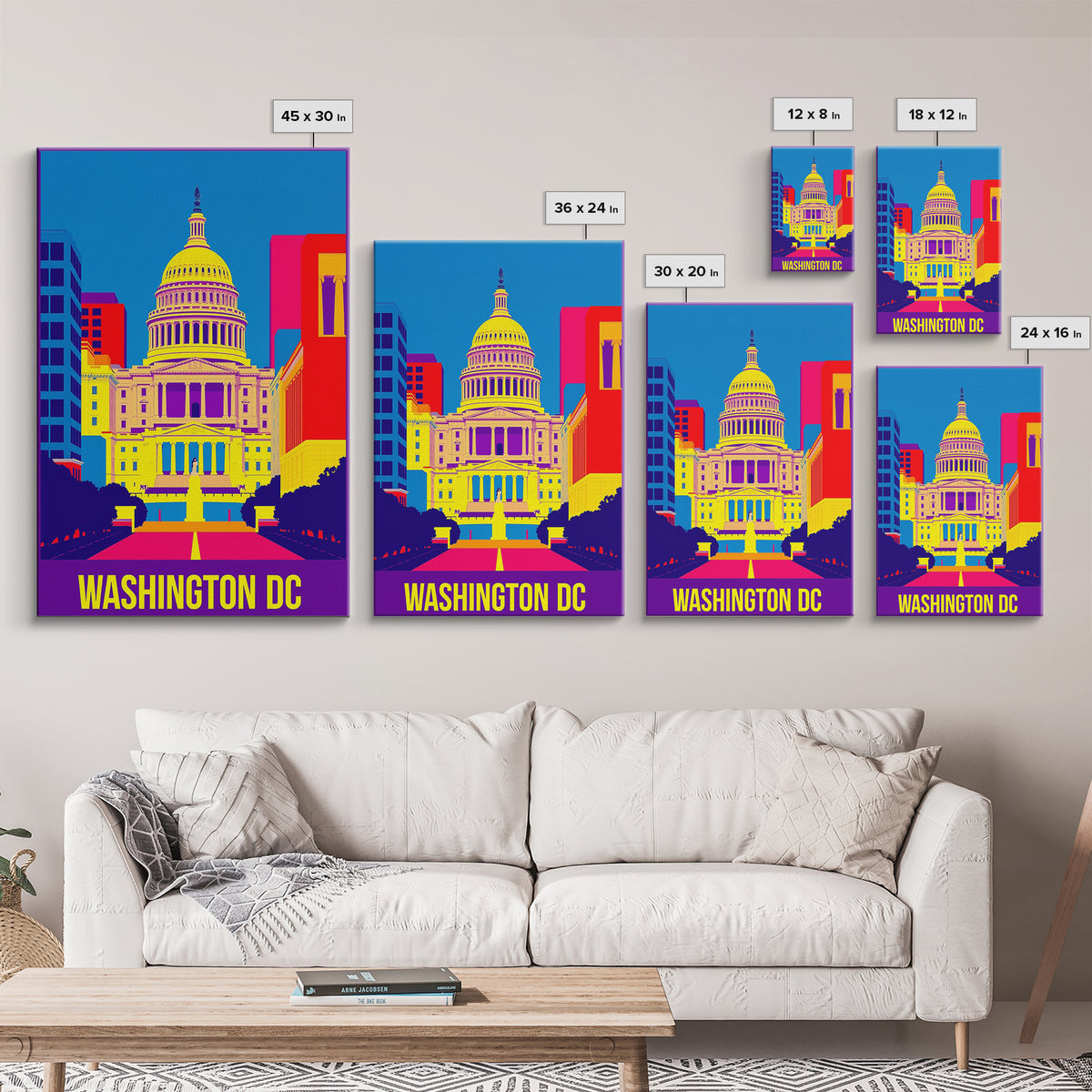 Washington Travel Poster, Framed Canvas Print, Colorful Graphic Wall Art, Washington City Art, Living Room Wall Art, Travel Wall Art