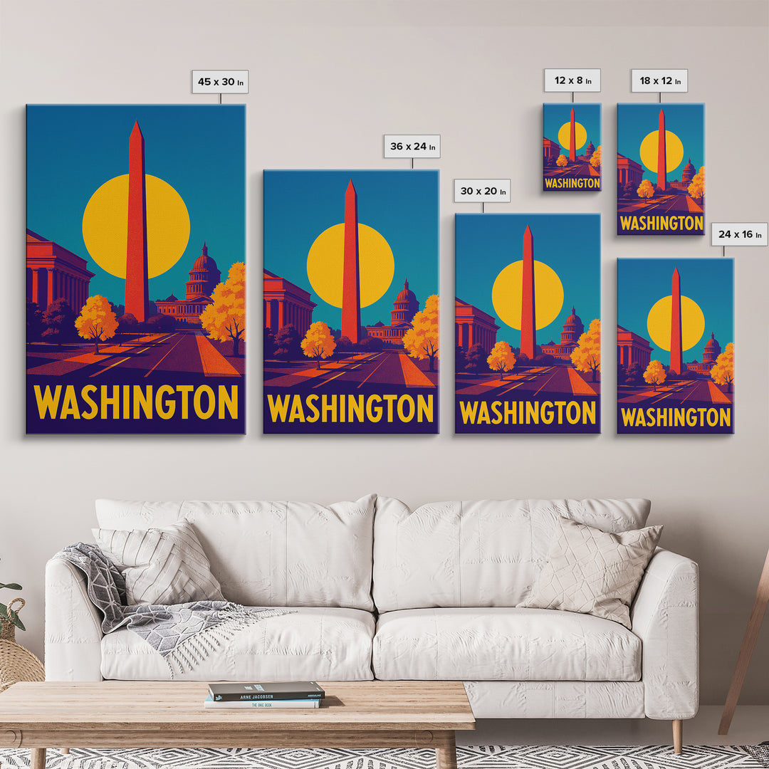 Washington Travel Poster, Framed Canvas Print, High Contrast City Poster, Washington Poster Print, Travel Poster Set, Vintage Travel Print