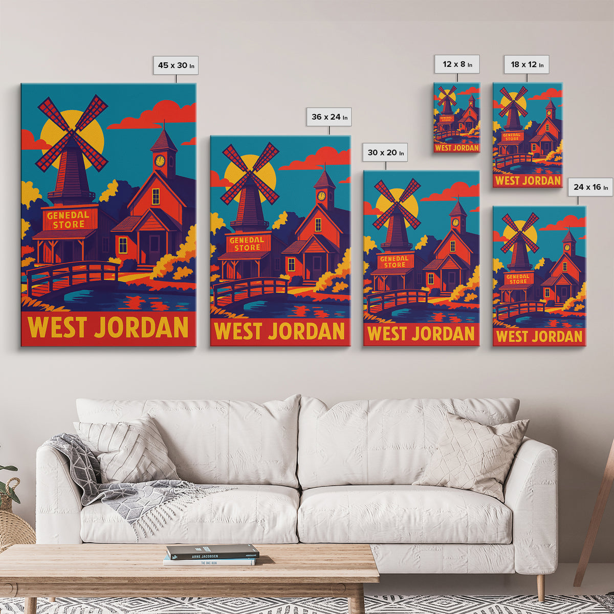 West Jordan Utah Travel Poster, Canvas Print, Vibrant Retro Travel Art, West Jordan City Art, Living Room Wall Art, Vintage City Poster
