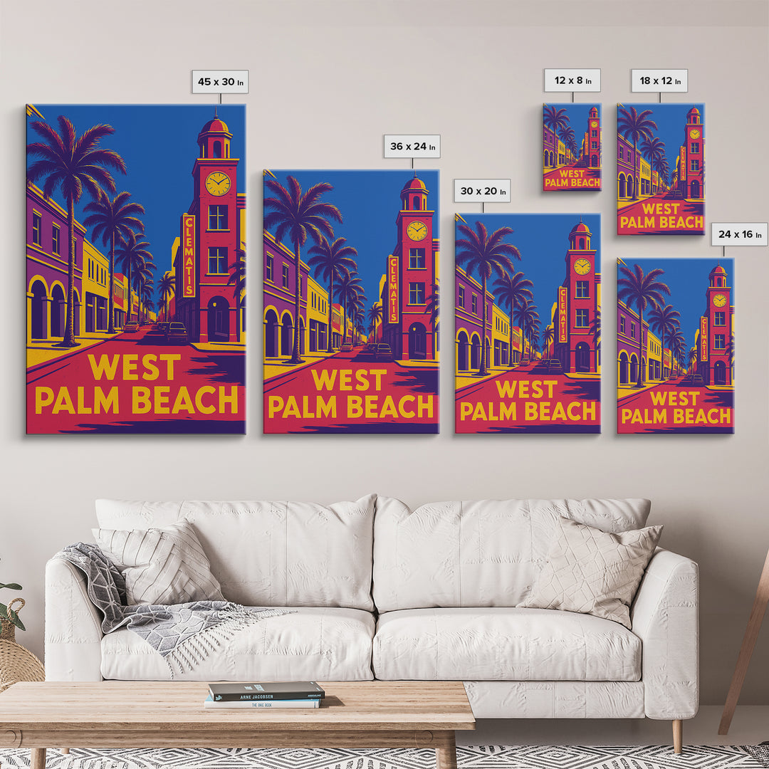 West Palm Beach Travel Poster, Framed Canvas Print, Colorful Graphic Wall Art, West Palm Beach Wall Art, Gift For Travelers, Travel Print