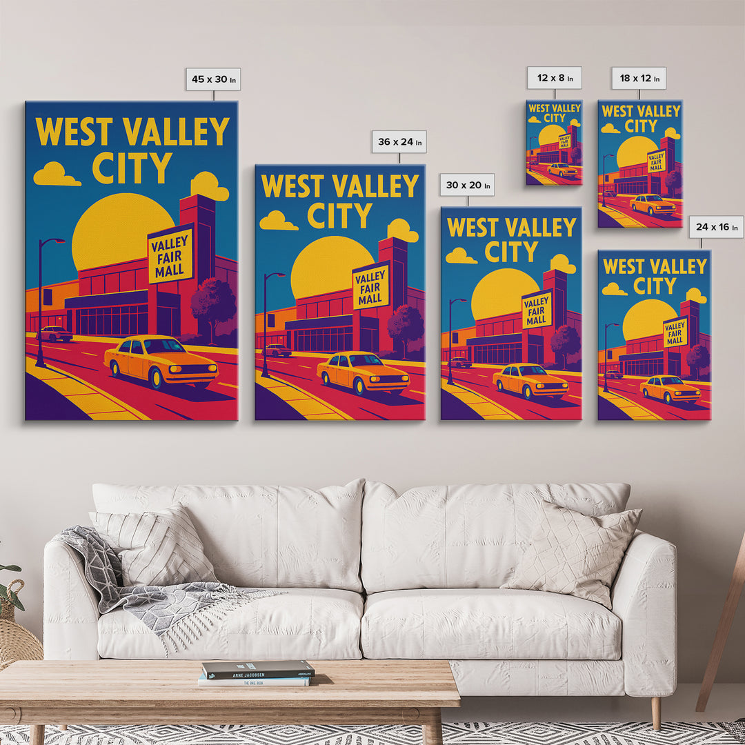 West Valley City Travel Poster, Framed Canvas Print, Vibrant Retro Travel Art, West Valley City Poster Print, Watercolor Cityscape