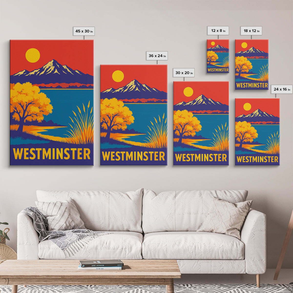 Westminster Travel Poster, Framed Canvas Print, Vibrant Retro Travel Art, Westminster City Art, Wanderlust Decor, City Illustration