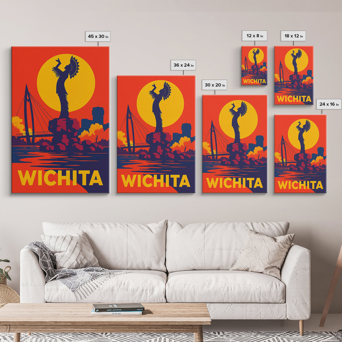 Wichita Kansas Travel Poster, Canvas Print, Vibrant Retro Travel Art, Wichita City Art, Mid Century Wall Art, Travel Print, Poster Print