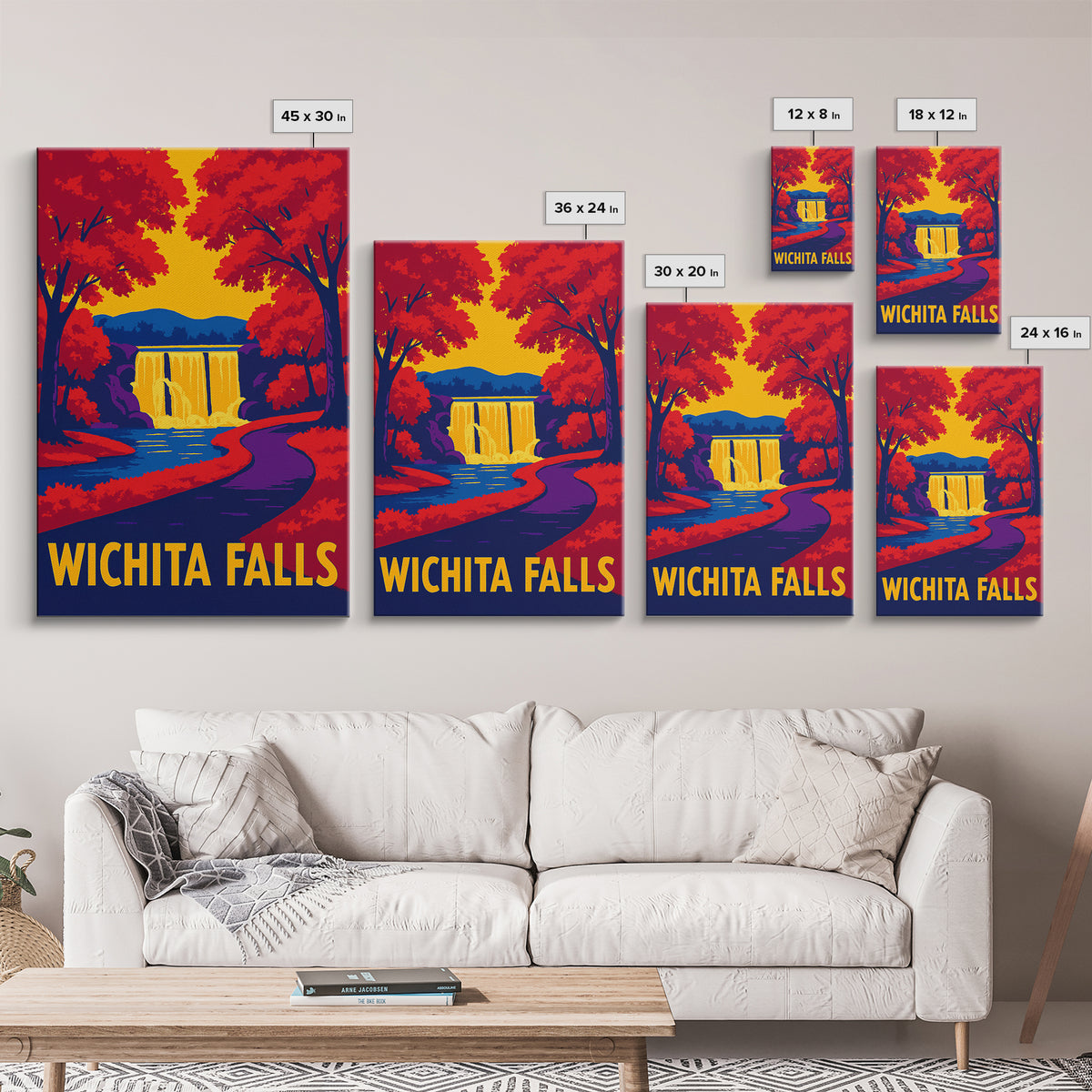 Wichita Falls Travel Poster, Framed Canvas Print, Vibrant Retro Travel Art, Wichita Falls Poster Print, Travel Wall Art, Retro Travel Print