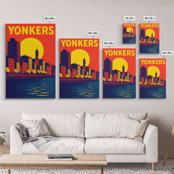 Yonkers Travel Poster, Canvas Print, Vibrant Retro Travel Art, Yonkers City Art, Watercolor Skyline Art, Office Decor, Retro Travel Print