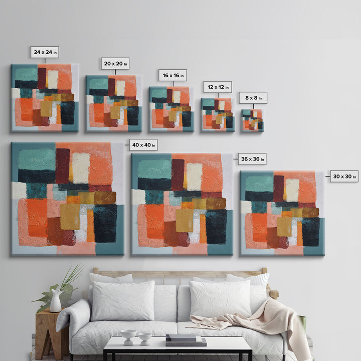 Bright Coral and Turquoise Abstract for Outdoors Framed Canvas Print, Patio Art, Decor, Patio Decor, Fine Art, Outdoor, PAT-1x1-12