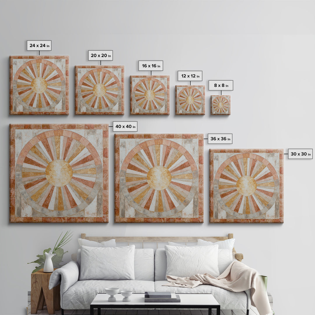 Sun Motif with Warm Terracotta Rays Canvas Print, Patio Art, Bar Art, Patio Decor, Outdoor, Outdoor Art, Gallery Decor, PAT-1x1-18
