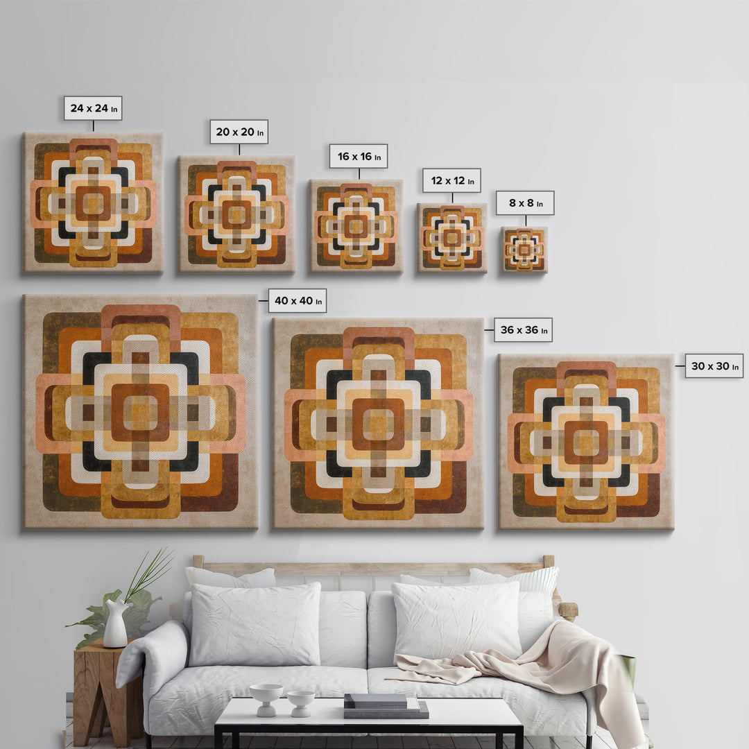 Warm Geometric Tile Pattern Framed Canvas Print, Patio Art, Lake House Decor, Patio Decor, Abstract Art, Outdoor, Boho Decor, PAT-1x1-24