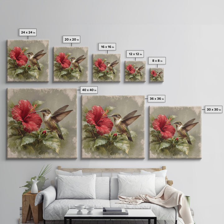 Hummingbird Visiting Bright Hibiscus Canvas Print, Patio Art, Western Decor, Patio Decor, Abstract Art, Outdoor, Floral Art, PAT-1x1-3