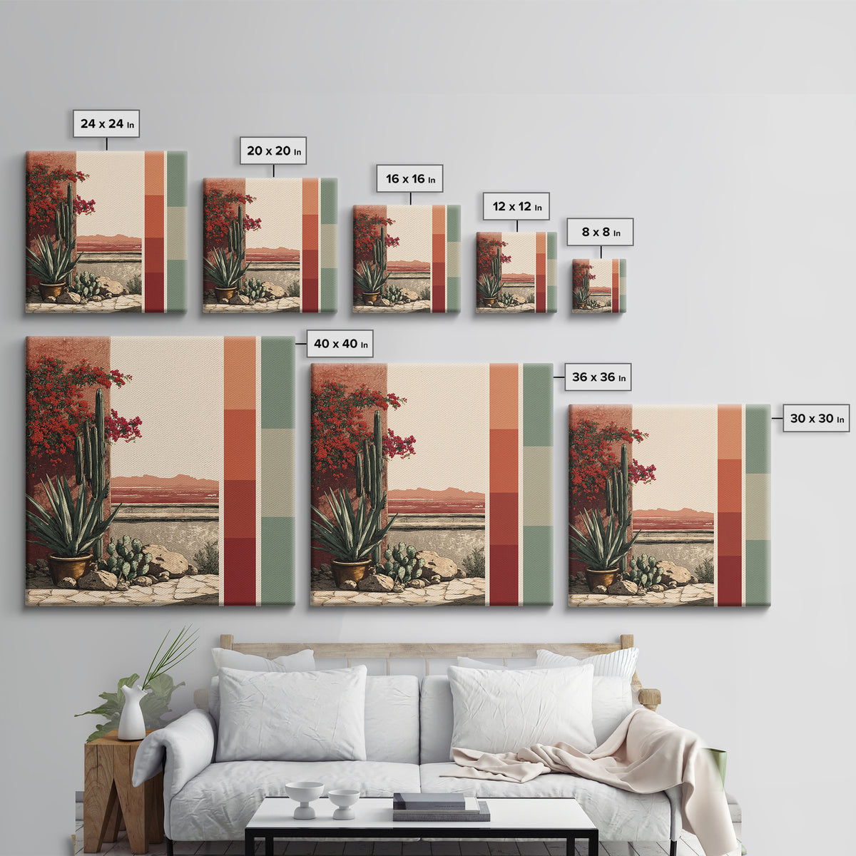 Desert Patio Agave and Bougainvillea Framed Canvas Print, Patio Art, Gallery Decor, Patio Decor, Oil Painting, Outdoor, PAT-1x1-41