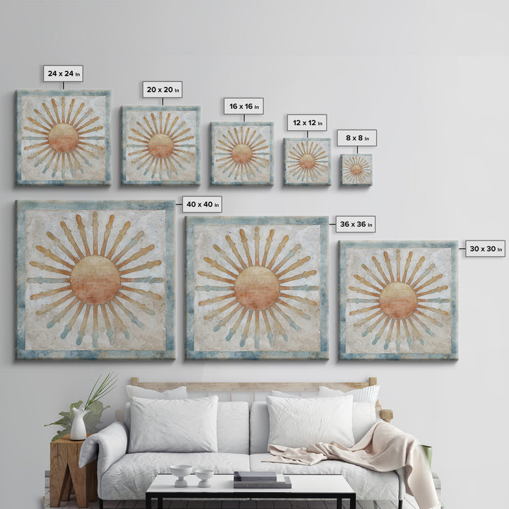 Sun Motif with Warm Terracotta Rays Framed Canvas Print, Patio Art, Floral Art, Patio Decor, Abstract Art, Outdoor, PAT-1x1-42