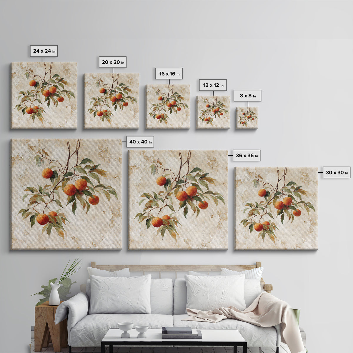 Orange Tree Branch Framed Canvas Print, Patio Art, Lake House Decor, Patio Decor, Oil Painting, Outdoor, Boho Decor, PAT-1x1-46