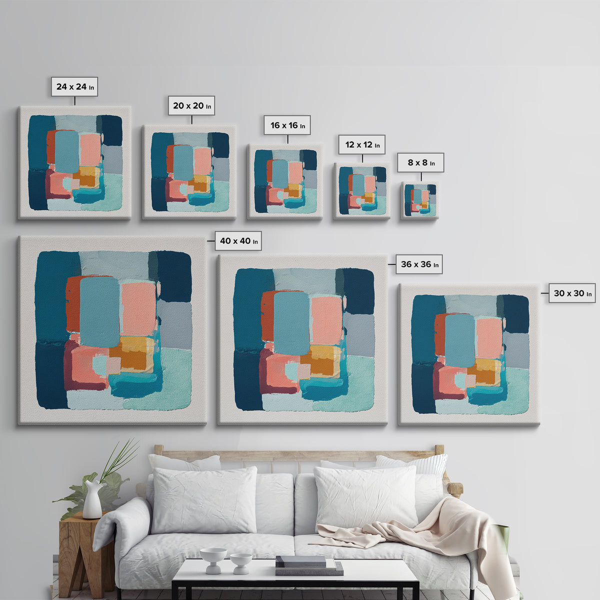 Bright Coral and Turquoise Abstract for Outdoors Canvas Print, Patio Art, Beach House Decor, Patio Decor, Abstract Art, Outdoor, PAT-1x1-60