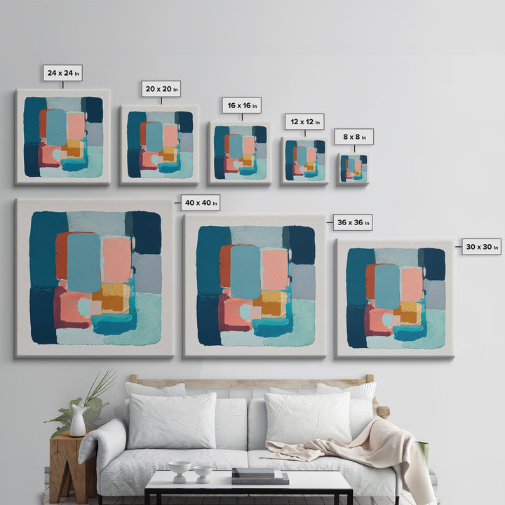 Bright Coral and Turquoise Abstract for Outdoors Canvas Print, Patio Art, Beach House Decor, Patio Decor, Abstract Art, Outdoor, PAT-1x1-60