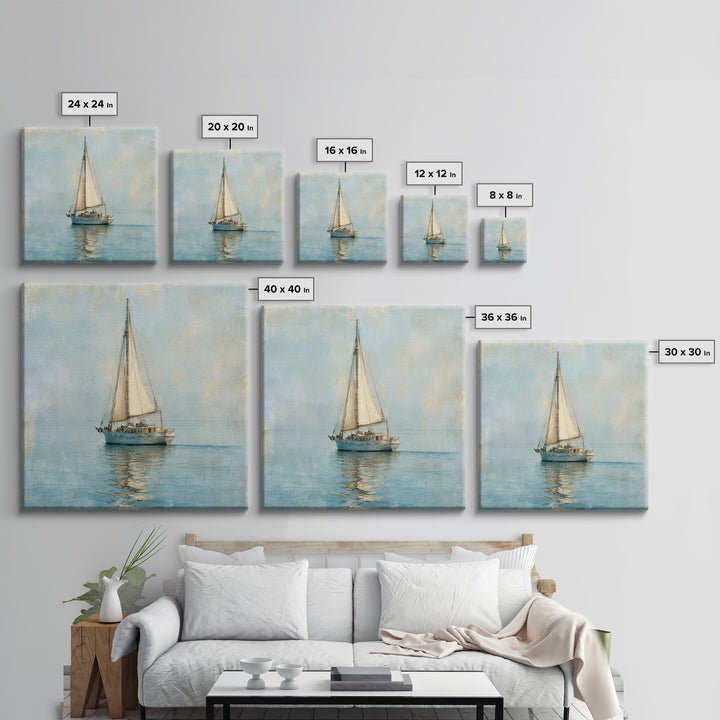 Sailboat on a Breezy Summer Horizon Framed Canvas Print, Patio Art, Patio, Patio Decor, Oil Painting, Outdoor, Minimalist Decor, PAT-1x1-63