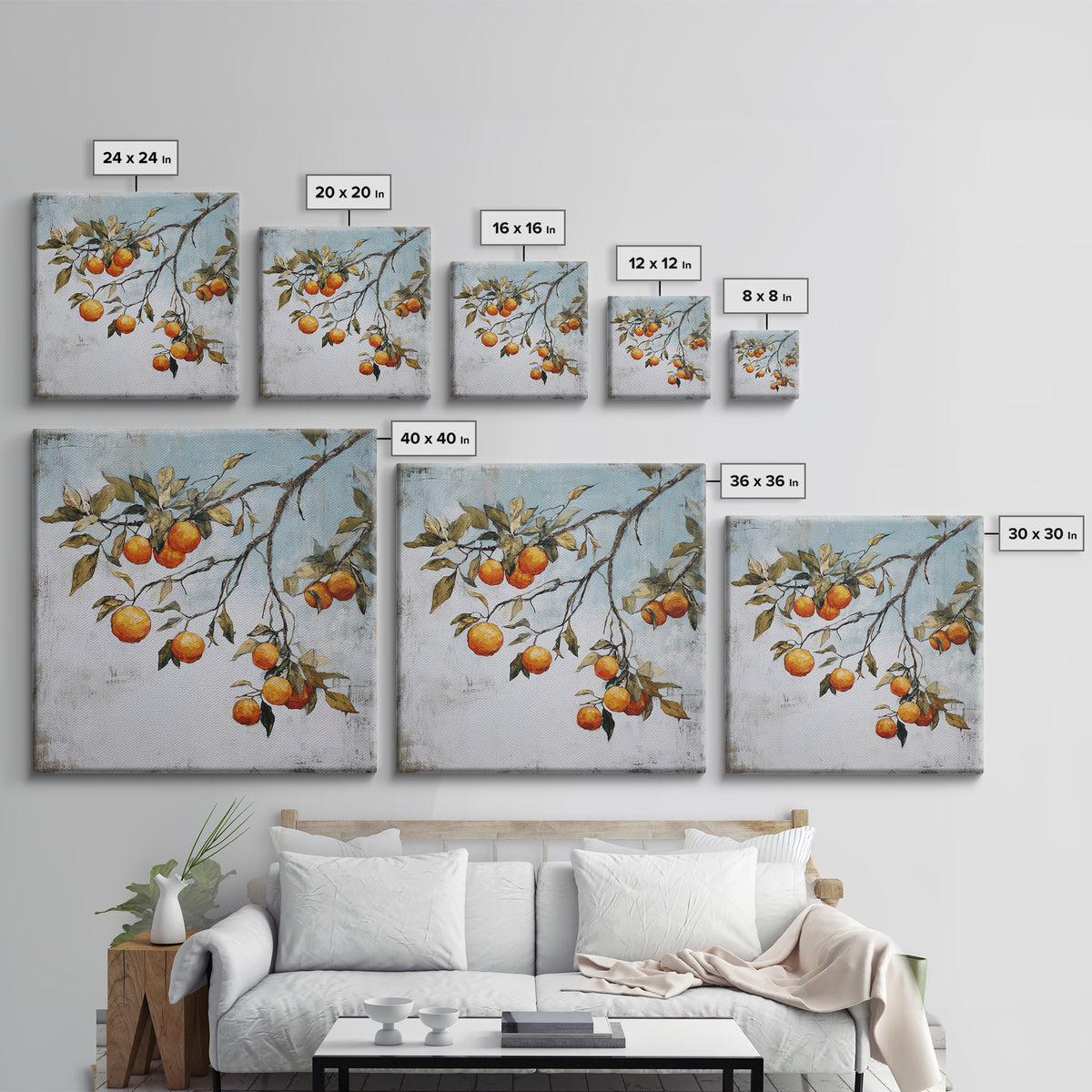 Orange Tree Branch Framed Canvas Print, Patio Art, Lake House Decor, Patio Decor, Oil Painting, Outdoor, Boho Decor, PAT-1x1-70