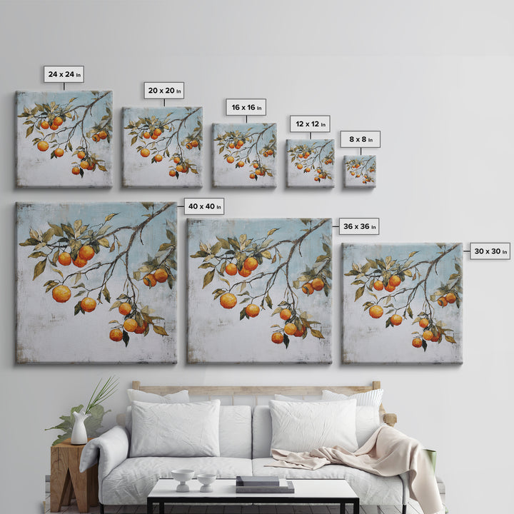 Orange Tree Branch Framed Canvas Print, Patio Art, Lake House Decor, Patio Decor, Oil Painting, Outdoor, Boho Decor, PAT-1x1-70