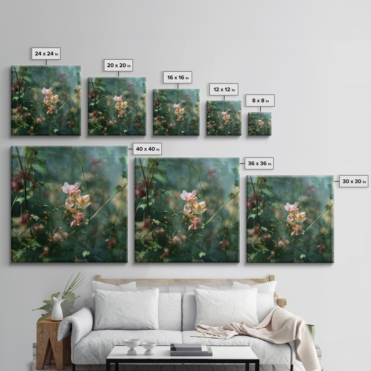 Sunset over Garden Flowers and Vines Framed Canvas Print, Patio Art, Fine Art Print, Patio Decor, Fine Art, Outdoor, Wall Decor, PAT-1x1-79