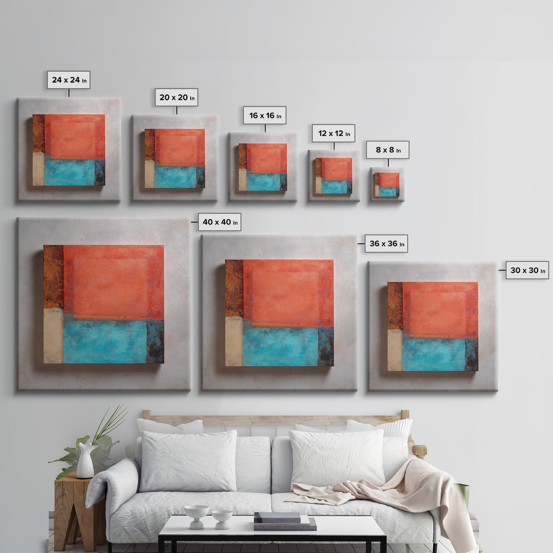 Bright Coral and Turquoise Abstract for Outdoors Framed Canvas Print, Patio Art, Mixed Media Art, Patio Decor, Outdoor, PAT-1x1-84