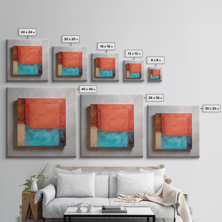 Bright Coral and Turquoise Abstract for Outdoors Framed Canvas Print, Patio Art, Mixed Media Art, Patio Decor, Outdoor, PAT-1x1-84