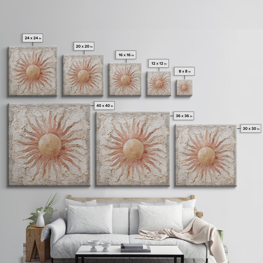 Sun Motif with Warm Terracotta Rays Canvas Print, Patio Art, Rustic Decor, Patio Decor, Fine Art, Outdoor, Textured Painting, PAT-1x1-90