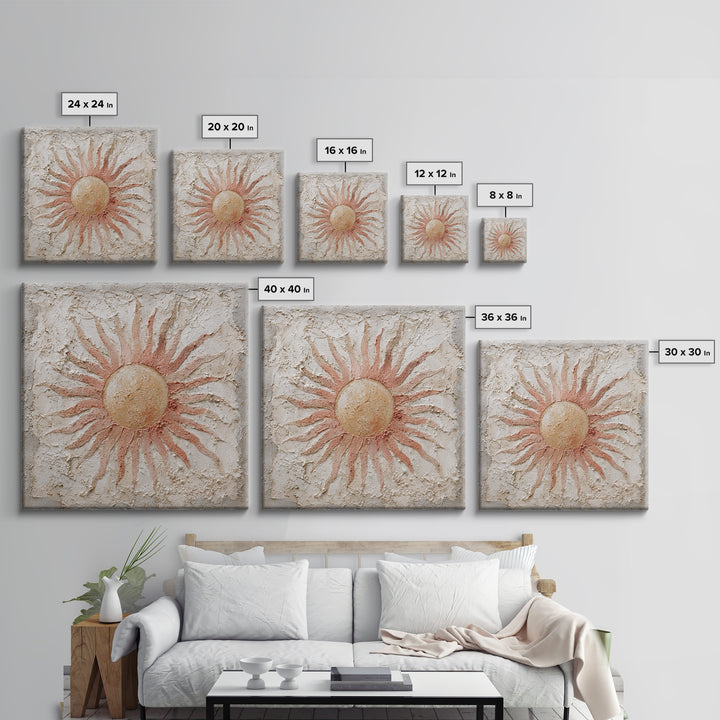 Sun Motif with Warm Terracotta Rays Canvas Print, Patio Art, Rustic Decor, Patio Decor, Fine Art, Outdoor, Textured Painting, PAT-1x1-90