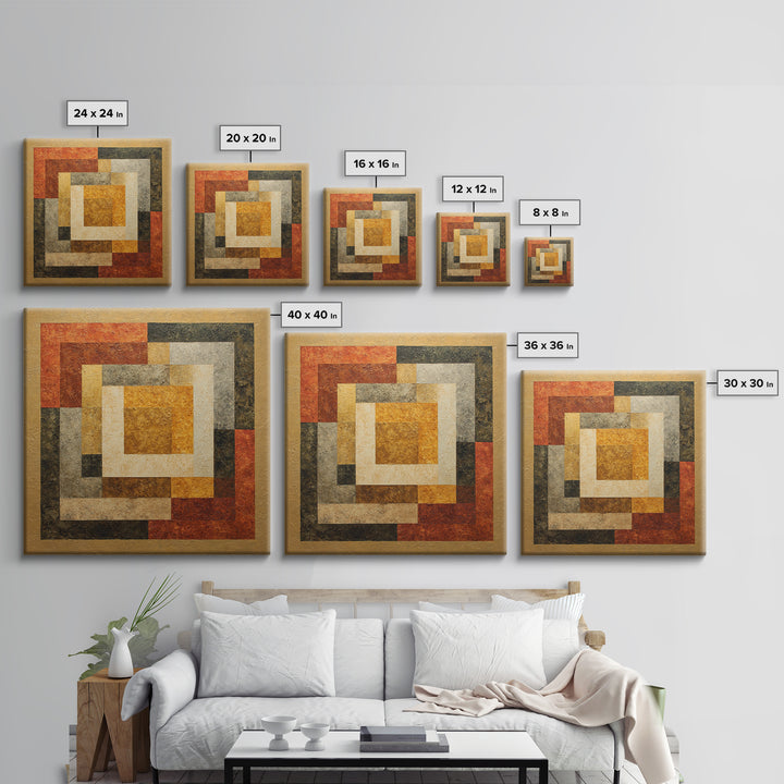 Warm Geometric Tile Pattern Framed Canvas Print, Patio Art, Outdoor Decor, Patio Decor, Abstract Art, Outdoor, Bar Art, PAT-1x1-96