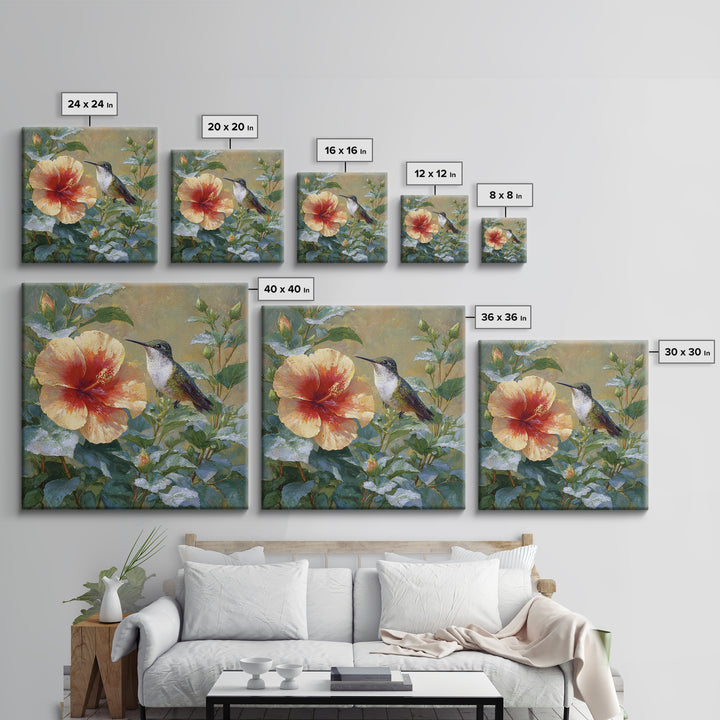 Hummingbird Visiting Bright Hibiscus Canvas Print, Patio Art, Wall Art, Patio Decor, Fine Art, Outdoor, Outdoor Wall Decor, PAT-1x1-99