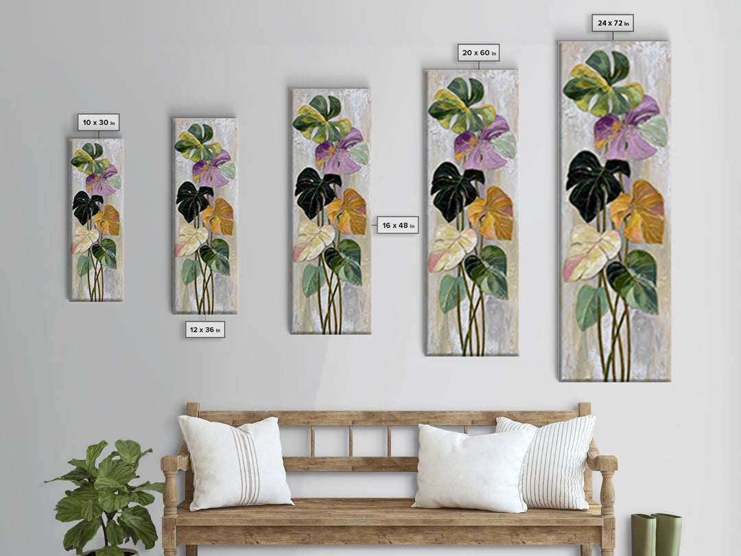 Bold Botanical Monstera Leaf Composition Canvas Print, Patio Art, Family Wall Art, Patio Decor, Oil Painting, Outdoor, PAT-1x3-18