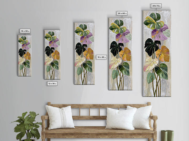 Bold Botanical Monstera Leaf Composition Canvas Print, Patio Art, Family Wall Art, Patio Decor, Oil Painting, Outdoor, PAT-1x3-18