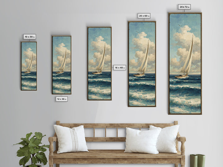 Sailboat on a Breezy Summer Horizon Canvas Print, Patio Art, Outdoor Decor, Patio Decor, Outdoor, Bar Art, Coastal Wall Decor, PAT-1x3-27