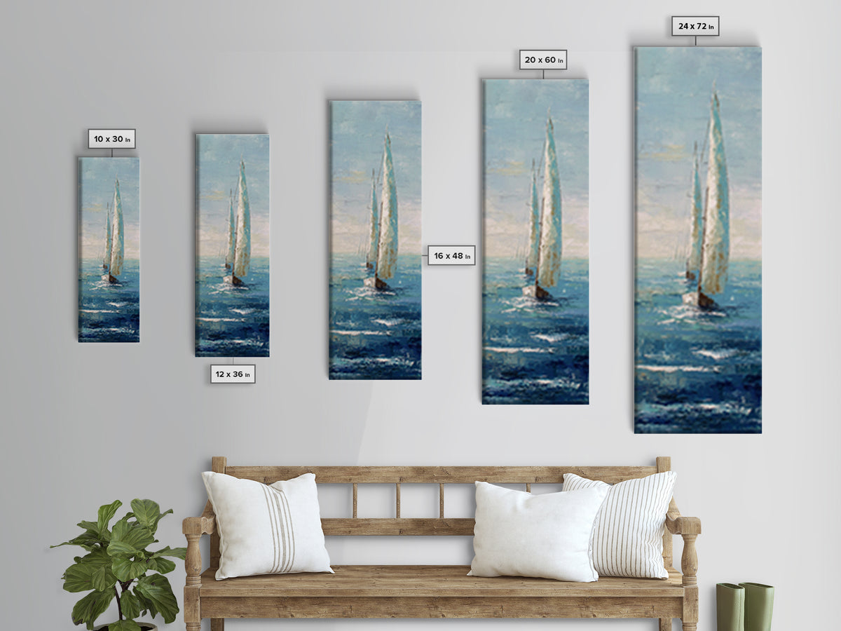 Sailboat on a Breezy Summer Horizon Framed Canvas Print, Patio Art, Minimalist Decor, Patio Decor, Fine Art, Outdoor, PAT-1x3-3