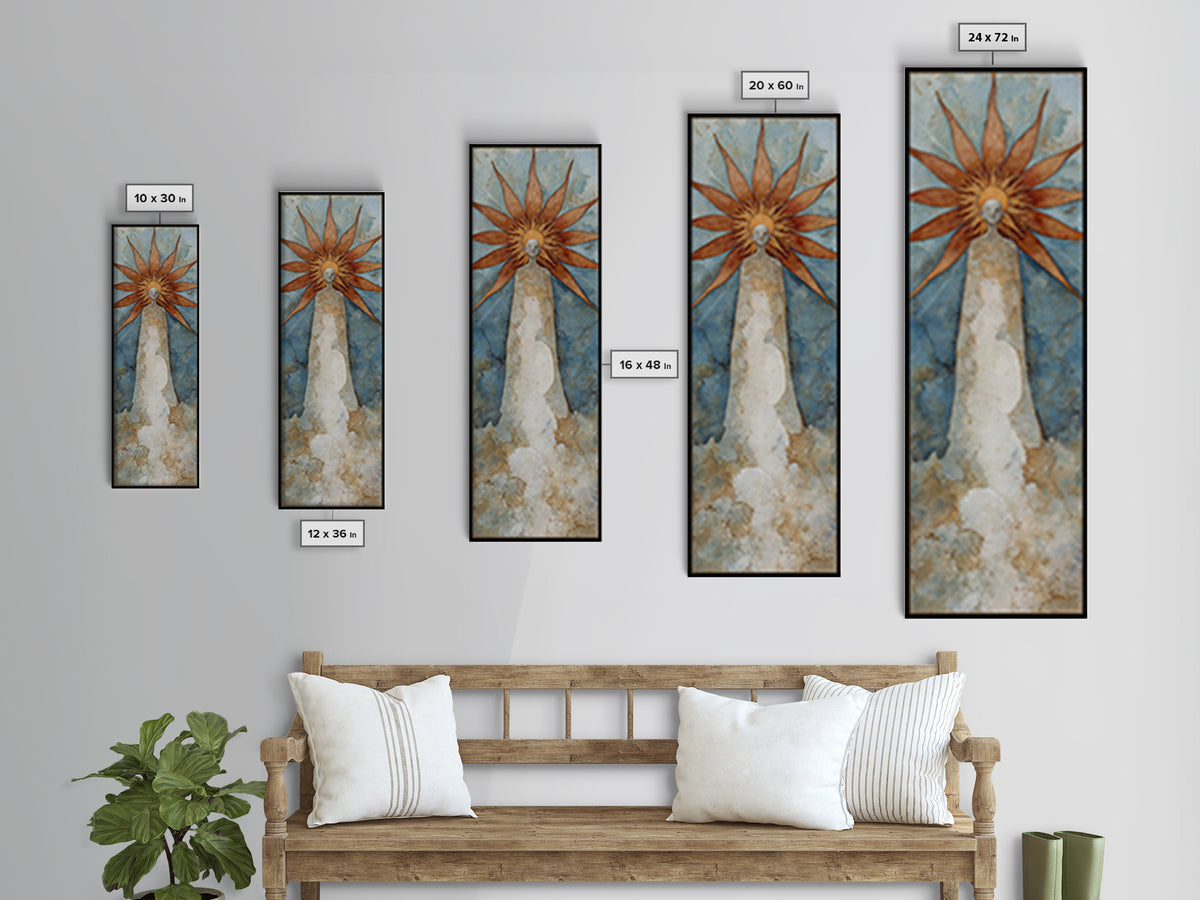 Sun Motif with Warm Terracotta Rays Framed Canvas Print, Patio Art, Patio Cushions, Patio Decor, Oil Painting, Outdoor, PAT-1x3-30