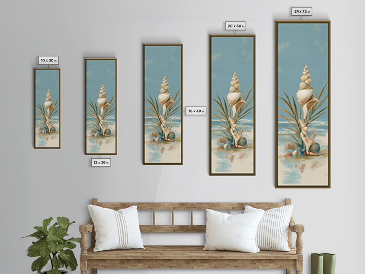 Beachy Shell and Palm Arrangement Canvas Print, Patio Art, Yard Art, Patio Decor, Oil Painting, Outdoor, Lake House Decor, PAT-1x3-55