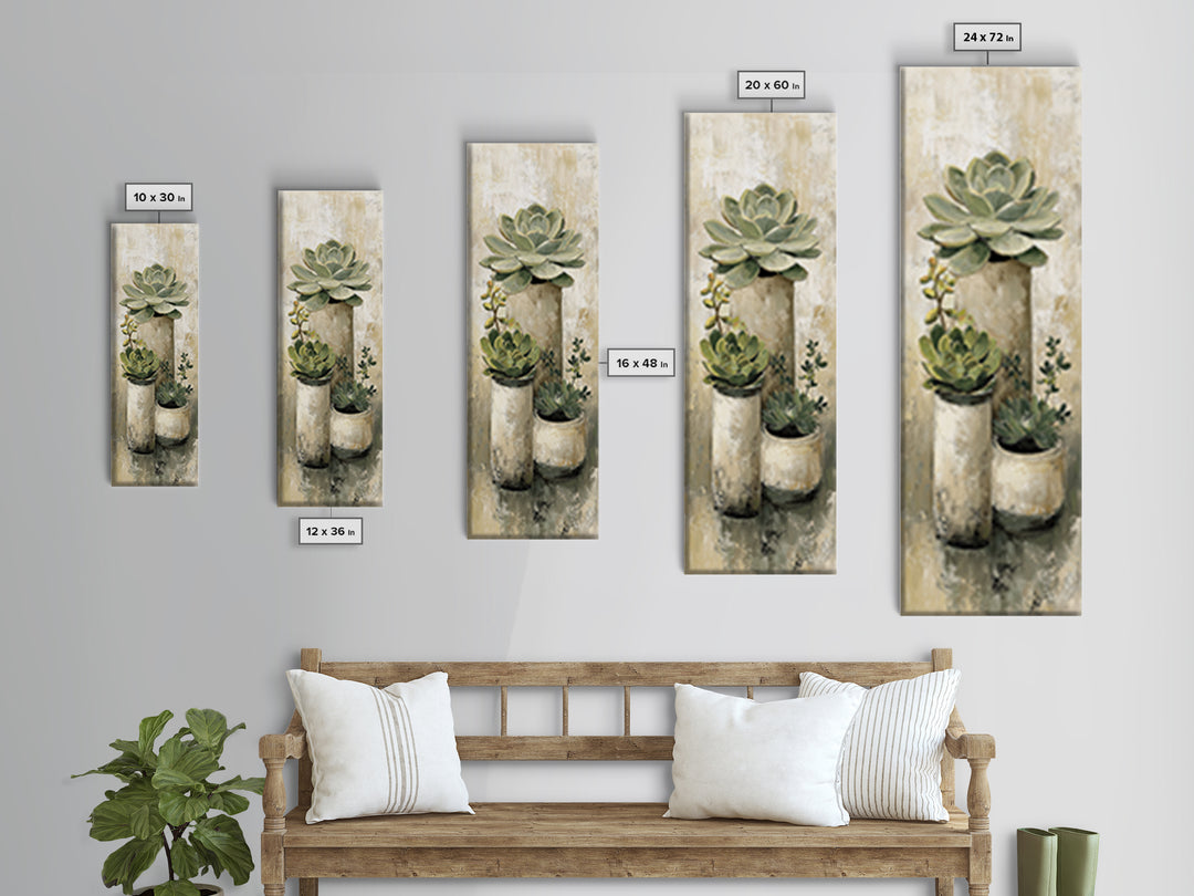 Succulent Collection in Ceramic Planters Canvas Print, Patio Art, Fine Art Print, Patio Decor, Abstract Art, Outdoor, PAT-1x3-57