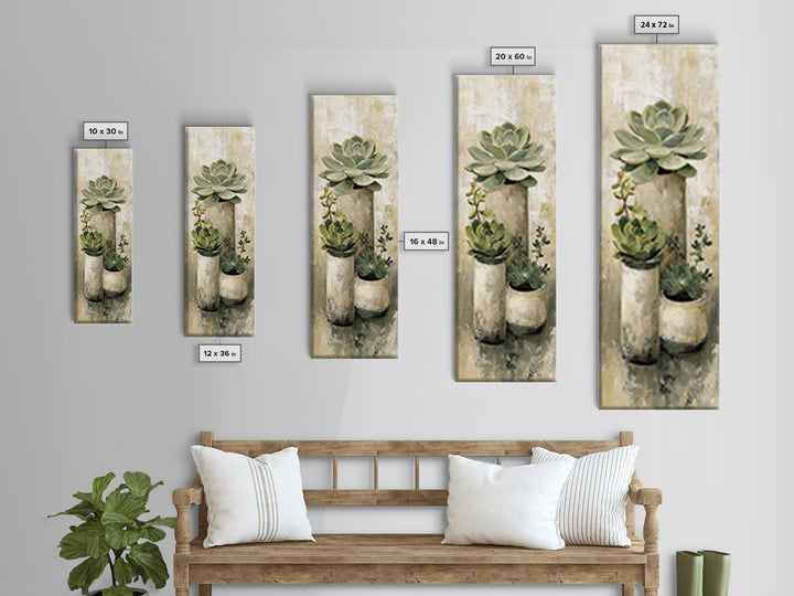 Succulent Collection in Ceramic Planters Canvas Print, Patio Art, Fine Art Print, Patio Decor, Abstract Art, Outdoor, PAT-1x3-57