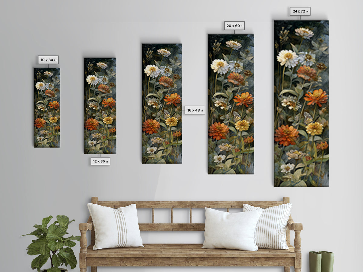 Butterfly Garden with Zinnias and Daisies Canvas Print, Patio Art, Metal Wall Art, Patio Decor, Oil Painting, Outdoor, PAT-1x3-73