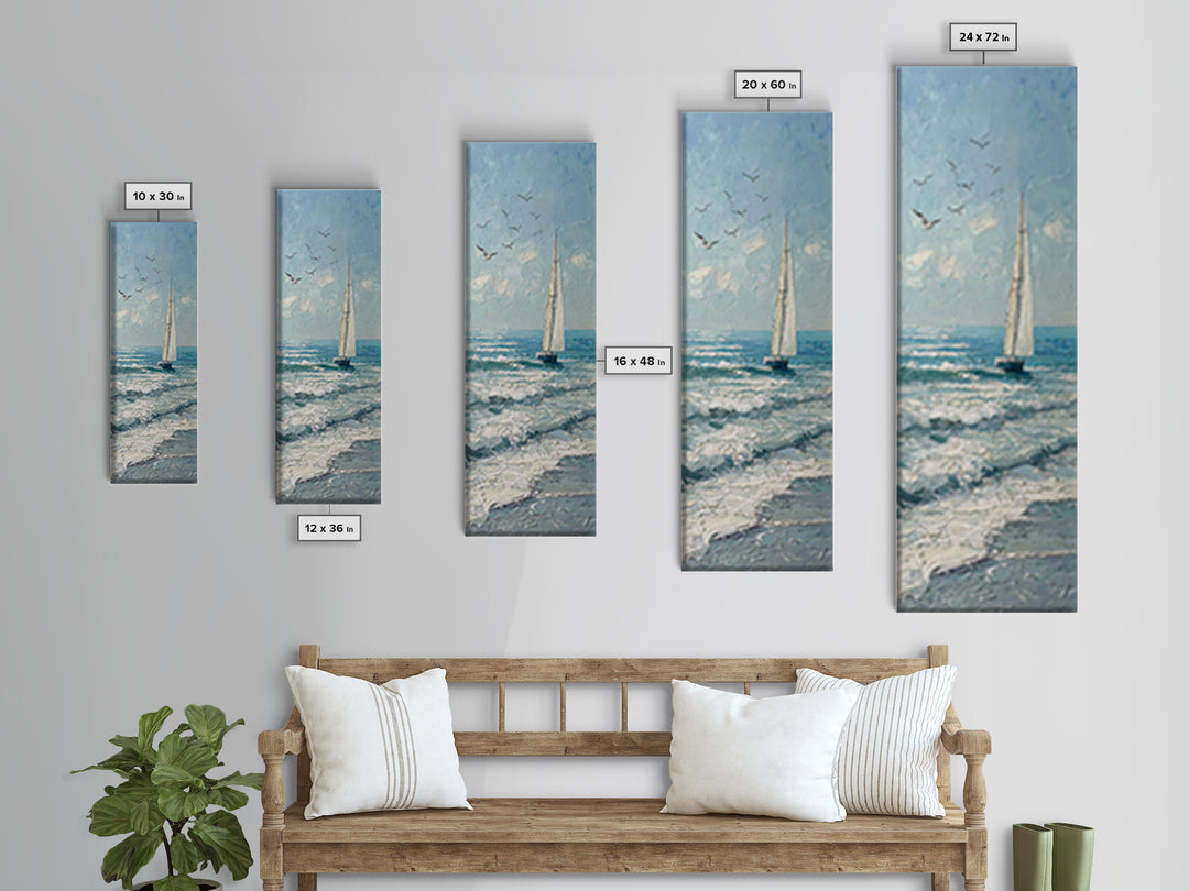 Sailboat on a Breezy Summer Horizon Framed Canvas Print, Patio Art, Porch Decor, Patio Decor, Oil Painting, Outdoor, PAT-1x3-75