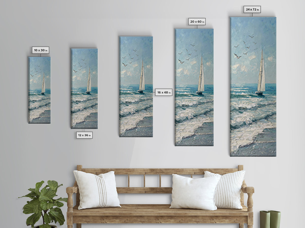 Sailboat on a Breezy Summer Horizon Framed Canvas Print, Patio Art, Porch Decor, Patio Decor, Oil Painting, Outdoor, PAT-1x3-75