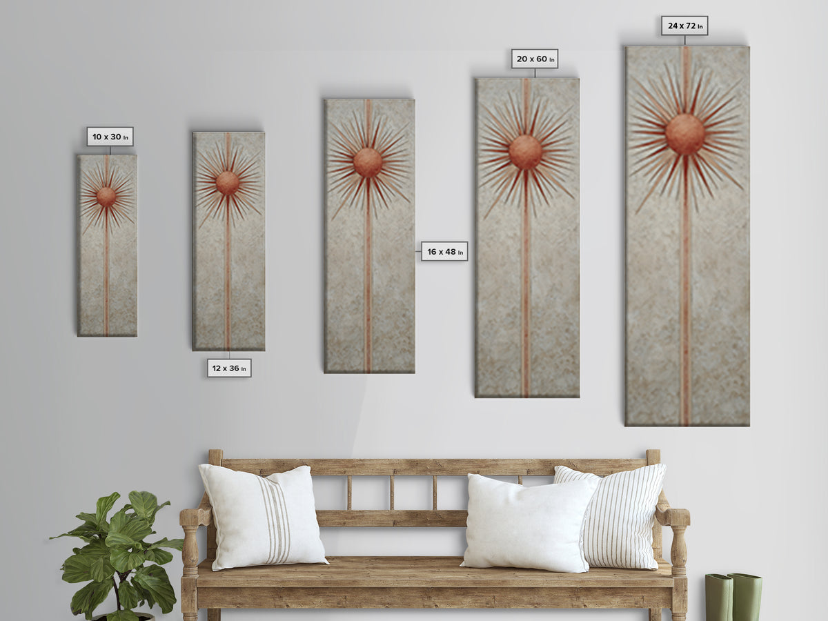 Sun Motif with Warm Terracotta Rays Canvas Print, Patio Art, Patio, Patio Decor, Fine Art, Outdoor, Minimalist Decor, PAT-1x3-78